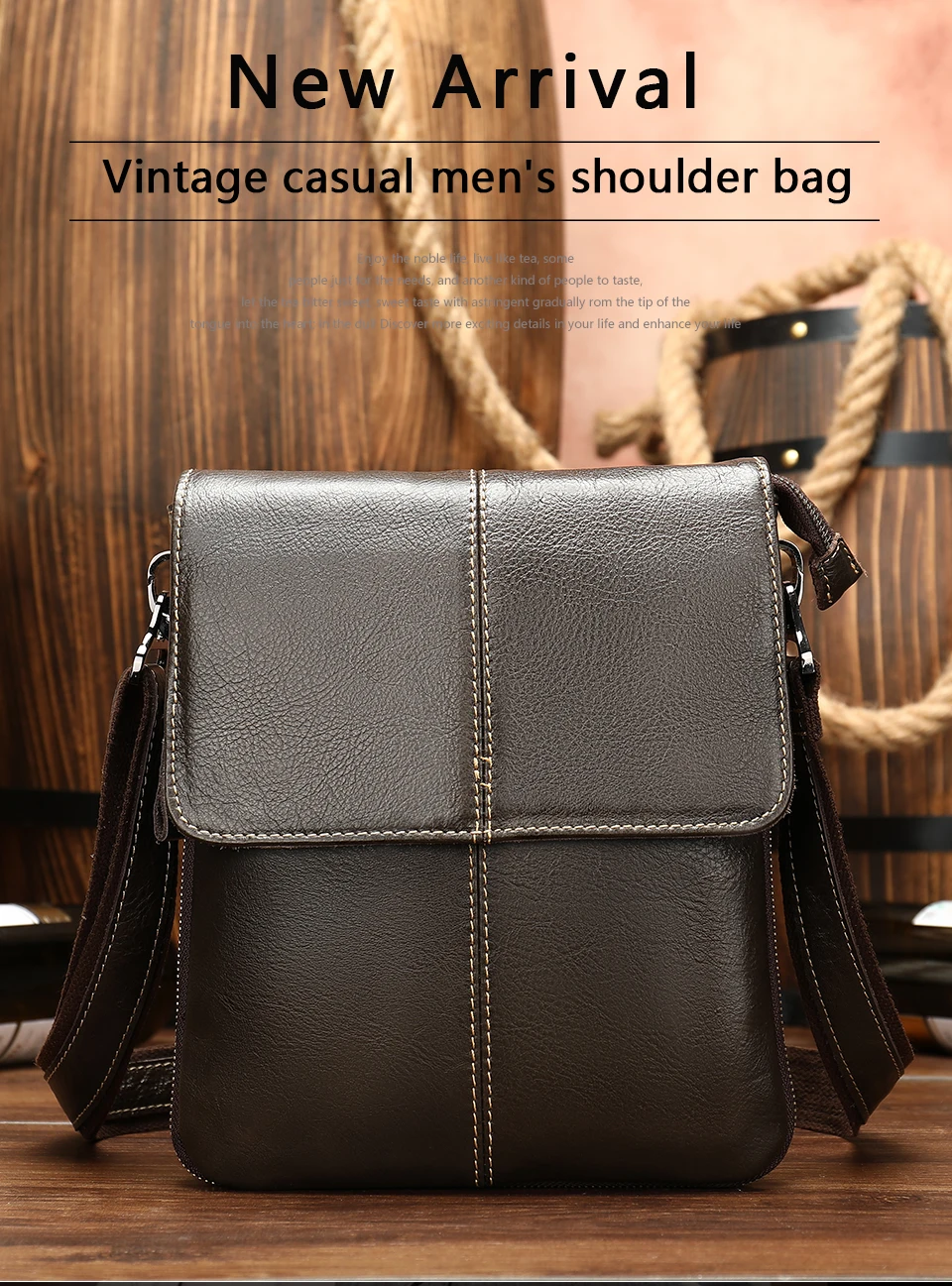 1 Men's Genuine Leather Shoulder Bag Cover & Zipper Leather Crossbody Bags for Men Messenger Bag Men Shoulder Bags Male Flap