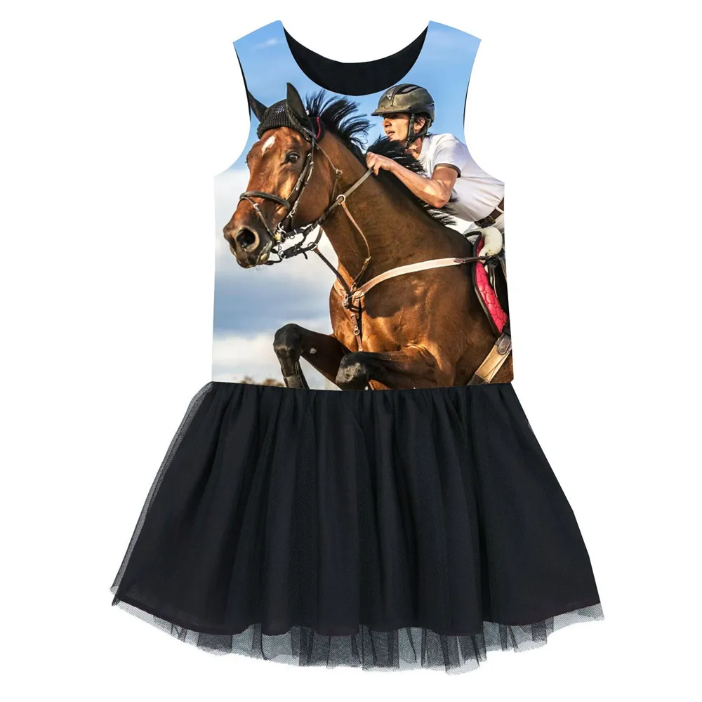 Dress kids Clothes 2 10years kids dress fashion ride a horse printing