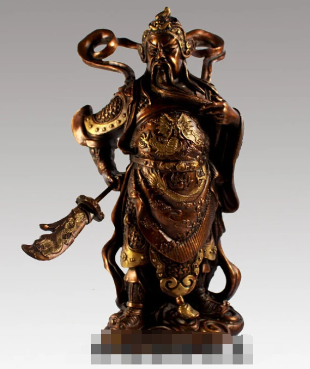 

10''China Bronze Warrier Soldier Guangong Dragon Statue 0713 Discount 35%