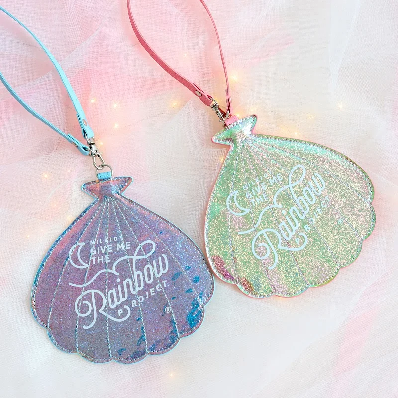 

New Hologram Leather luggage Tags Lettes Shell Shape label Case For Women Travel Accessories PU Cute Strap Suitcase tag