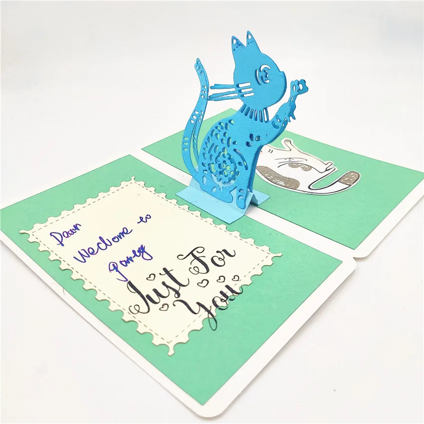 

AZSG Cute cat greeting card Cutting Dies For DIY Scrapbooking Die Decoretive Embossing Stencial DIY Decoative Cards Die Cutter