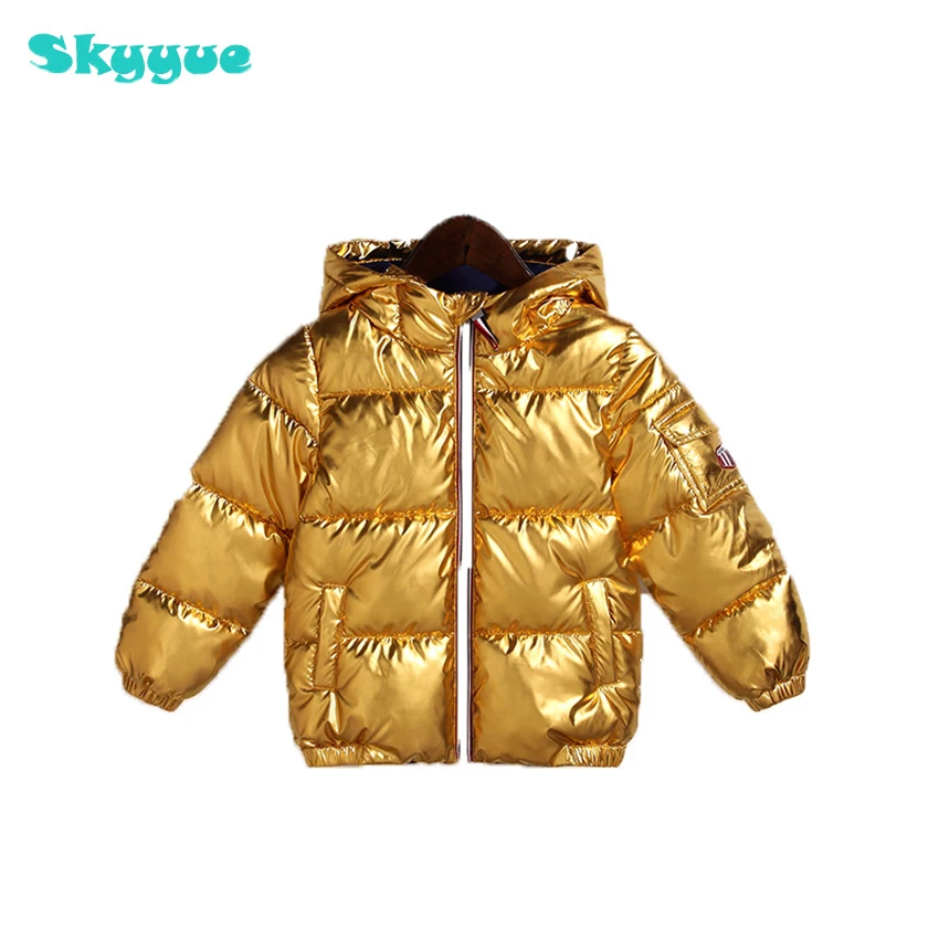 

baby girl clothes winter 2018 Children's Thickening Down-Cotton gold hooded coat Kids Outerwear boys winter silver jacket