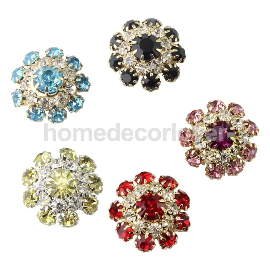 5Pcs Glass Metal Rhinestone Flower Shank Buttons Crystal Beads Bulk for Hair Flower DIY Craft Decor Sewing Garments Accessory
