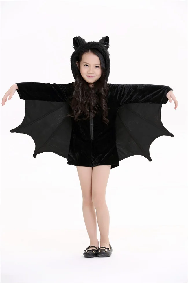 

kids Batmen cosplay girl dress Costumes Black wing dresses with hat children party Halloween Carnival costume Full Sets