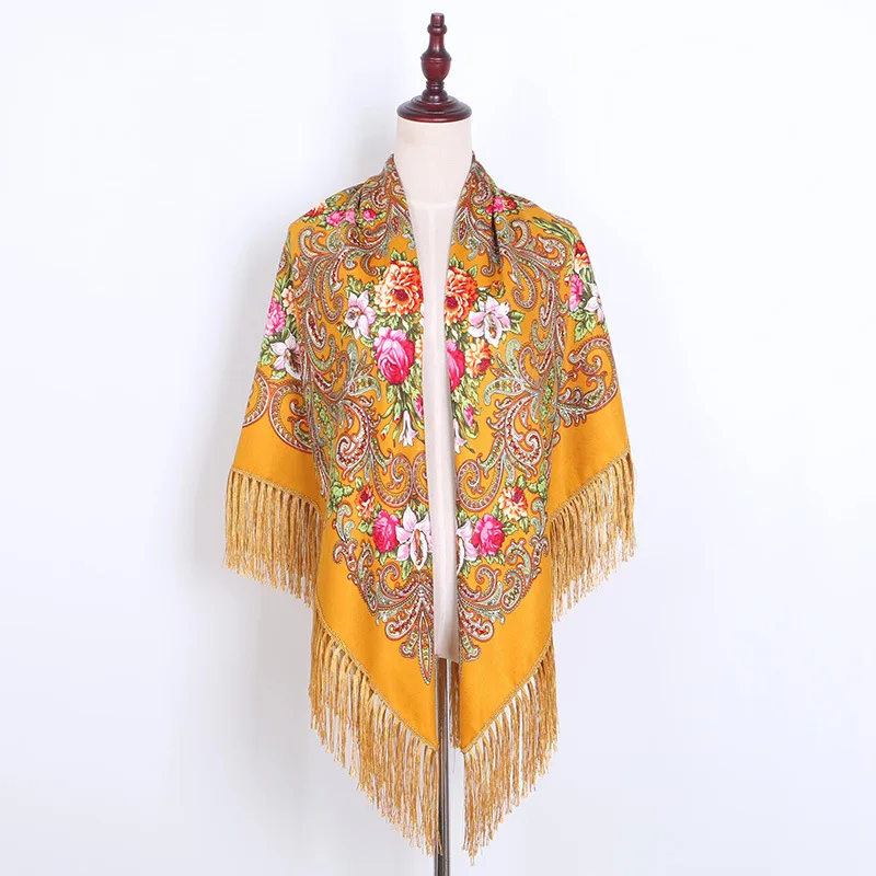  Luxury Printing Oversize Square Blankets Russian Women Wedding Scarf Retro Style Cotton Handkerchie