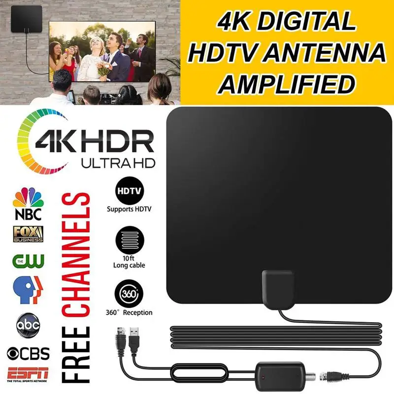 LumiParty ТВ антенна 80 миль диапазон Крытый цифровой HD усиленная 4K VHF UHF Freeview для жизни
