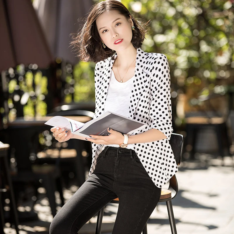 Spring Women Small Suit Wave points Three Quarter sleeve Casual Slim Suit 2018 Fashion New Large size Coat Autumn Lady Suit xy75 Spring Women Small Suit Wave points Three Quarter sleeve Casual Slim Suit 2018 Fashion New Large size Coat Autumn Lady Suit xy75