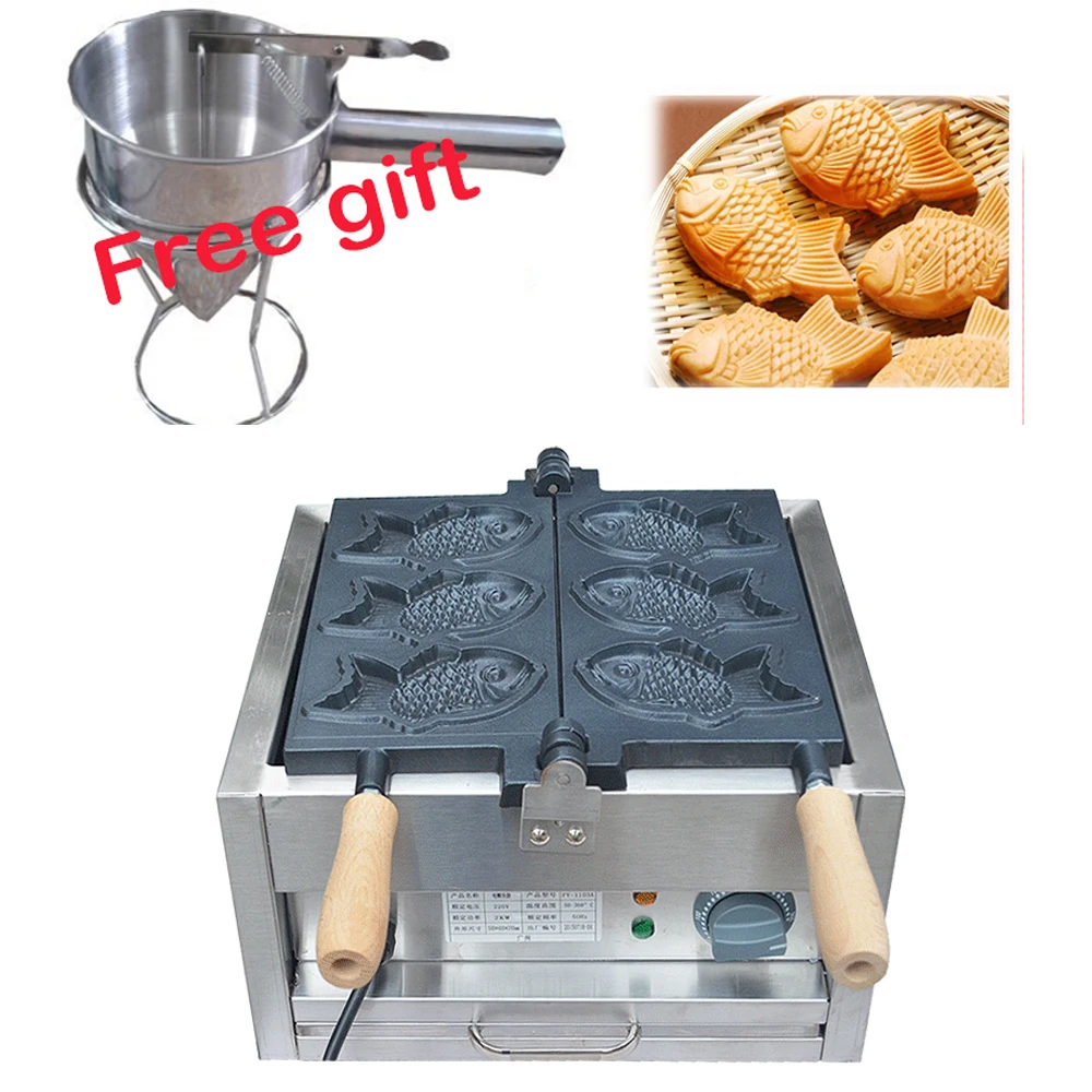 

Free shipping Electric 220v-240v Traditional 3 pcs Taiyaki Maker Machine fish is 128*78 MM