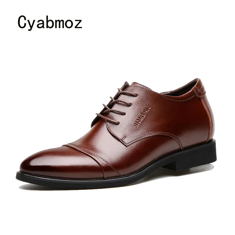 Cyabmoz Men Height increasing Business Dress shoes 6cm wedding Formal Shoes Lace up Party Cow Split Leather Elevator Man Shoes