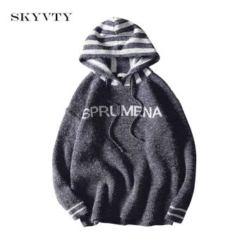 

Sweater Men 2018 New Arrival Casual Pullover Men Autumn Stripe Cap Knitwear Quality Warm Brand Male Sweaters Size M-3XL