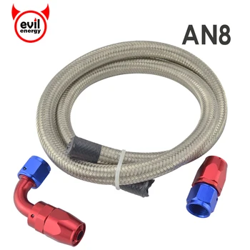 

evil energy 1M AN8 Stainless Steel Braided Oil Fuel Hose+AN8 Straight Hose End 90Degree Swivel Red And Blue Fitting Oil Cooler