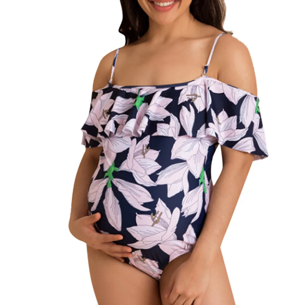 

Maternity Tankinis Women Floral Print Bikinis Swimsuit Ruffles Pregnant Suit MM621