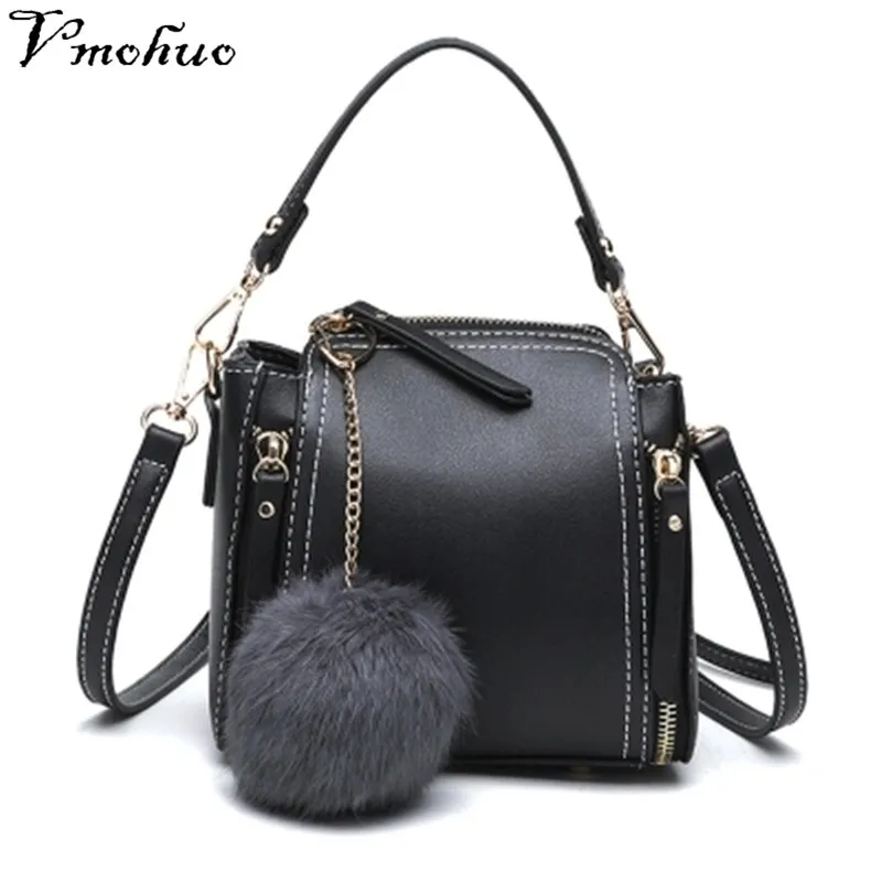 

VMOHUO Fashion PU Leather Women Handbag Female Shoulder Bucket Bag Girls Messenger bag Chain Casual Women Bags With Hairball