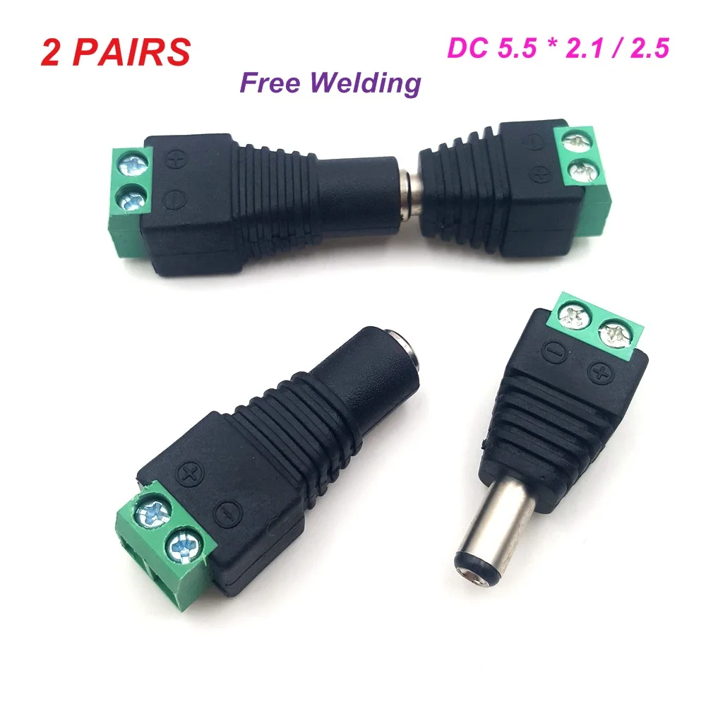 

2 Pairs Male + Female Free Welding DC Power Jack Plug Socket Connector 5.5mm x 2.1mm or 5.5*2.5mm