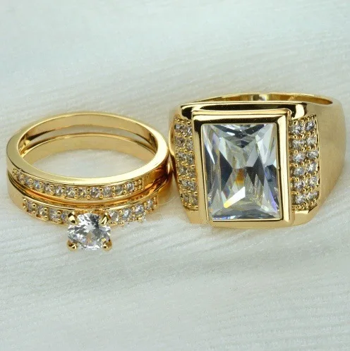 Fashion Retro Jewelry Gold Eternity Ring Cubic Zirconia Couple Wedding Rings Pair For Lovers Engagement Rings For Men And Women