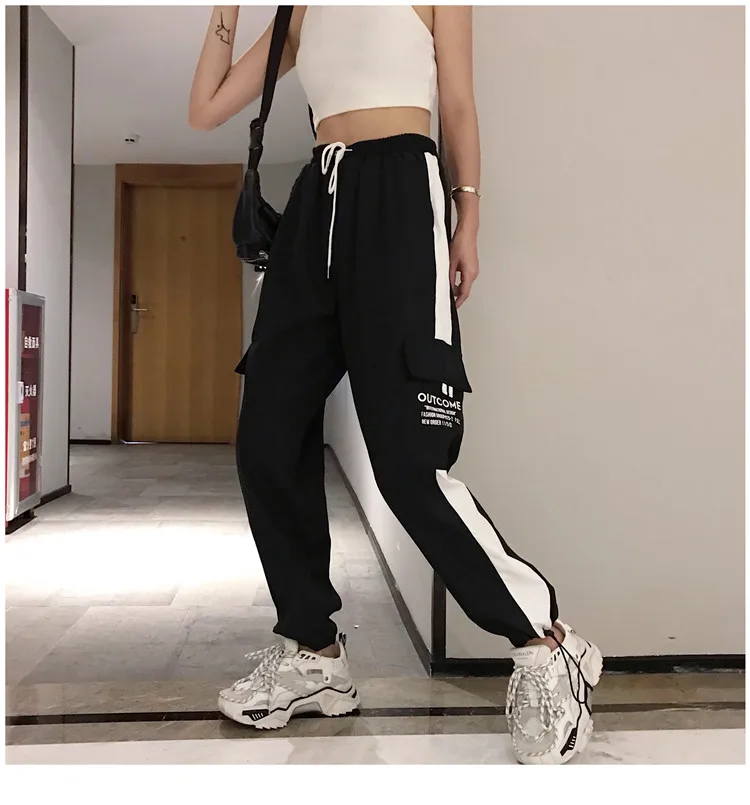 Calças cargo de bolsos grandes, calça larga
