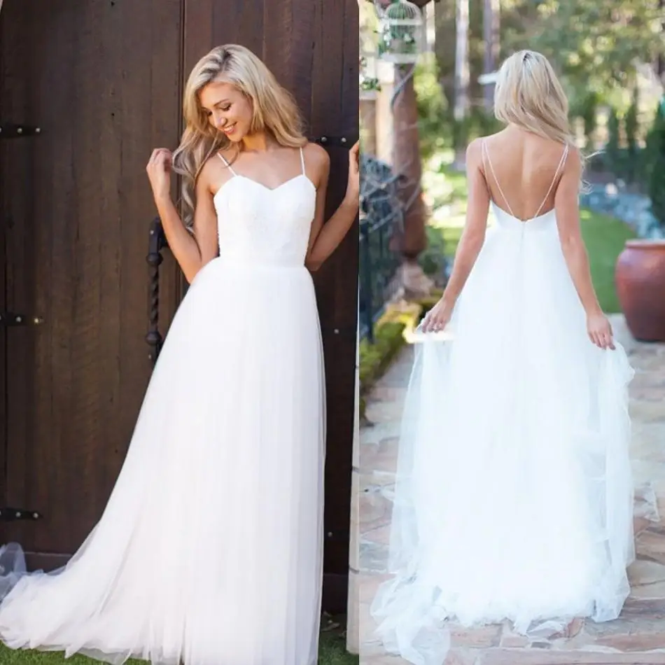 Robe De Mariage 2017 Simple White Tulle Long Boho Beach Wedding Robe De Mariage 2017 Simple White Tulle Long Boho Beach Wedding Dresses Y Backless Spaghetti Straps Bohemian Bridal Gown In From Weddings