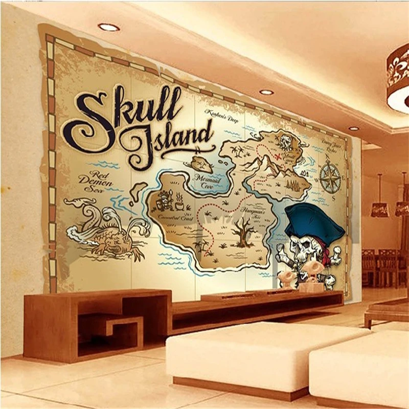 

papel de parede 3D Charts pirate treasure map wallpaper wood mural wallpaper children's room bedroom wallpaper Large murals