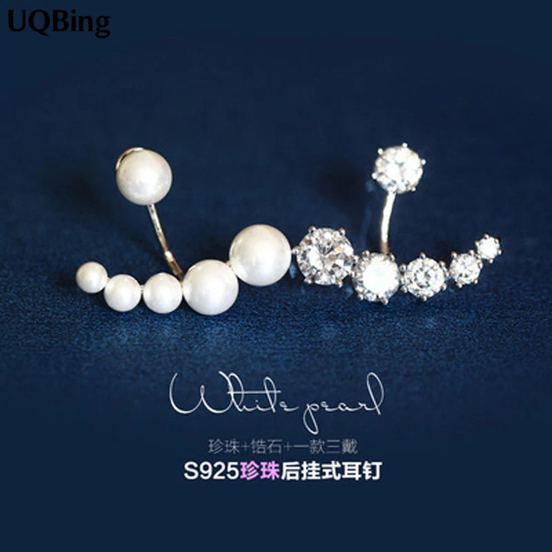 

Asymmetric Unique Crystal With Simulated Pearl Stud Earrings 925 Sterling Silver Earrings For Women Free Shipping Brincos