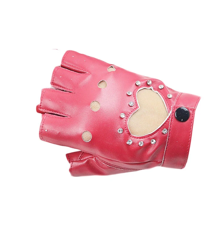 Длинные Модные женские перчатки для вождения на пол пальца, перчатки из искусственной кожи без пальцев, женские перчатки на пол пальца, черные, розовые, синие - Цвет: Red