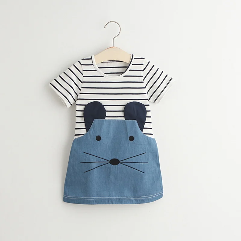 

Mouse Baby Girl Clothing Dresses for Girls Kids Casual Dress Fancy Stripe Printed Mouse Denim Clothes Dress for Baby Daily Wear