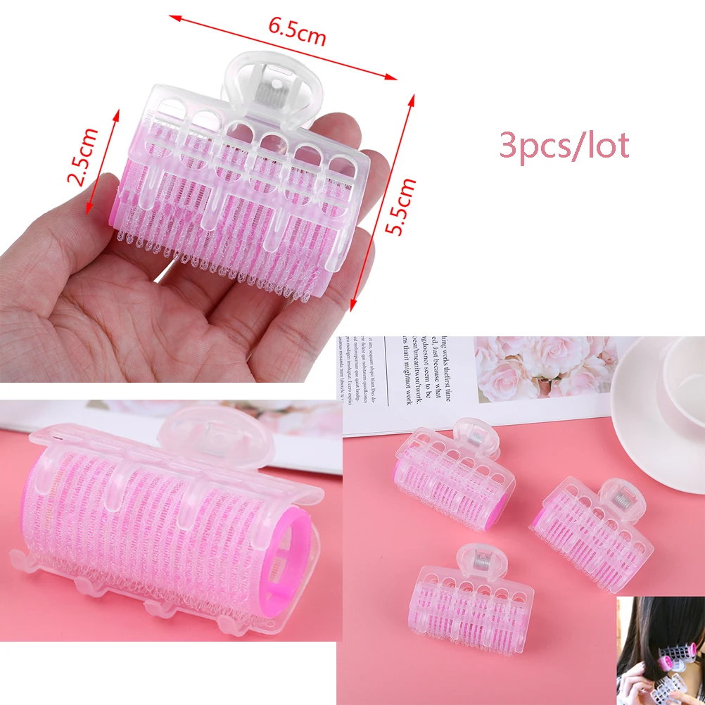 3pcs/lot Plastic Self Grip Hair Rollers Clips Cling DIY Pink Hair
