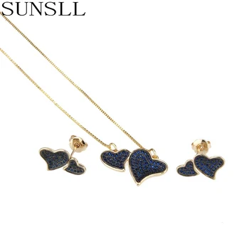 

SUNSLL Two Color Copper jewelry set Multicolor Cubic Zirconia heart Stud Earrings And Pendant Necklaces for Women's Jewelry