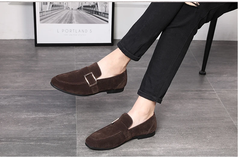 Mens Casual Shoe Business Mens Shoes Formal Leather Black Slip-on Men Loafers Dress Shoes Breathable PU Suede Driving Shoe Brand (11)