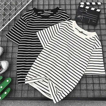 

Harajuku 2019 Summer New Women T Shirt Casual Loose Short Sleeve Striped Ladies T-Shirt Fashion O Neck Basic Tee Tops Female