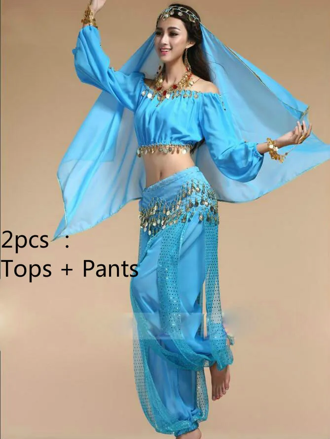 2pcs light blue 6 цветов, одежда для восточных танцев живота, костюм для танца живота, одежда для сцены и танцев для женщин, танцевальная одежда Болливуда - Цвет: 2pcs light blue