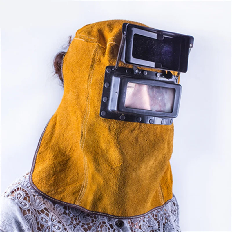 На головке защитные сварочные маски трубопроводов wig-сварочная маска желтый флип воловьей кожи сварки Маска