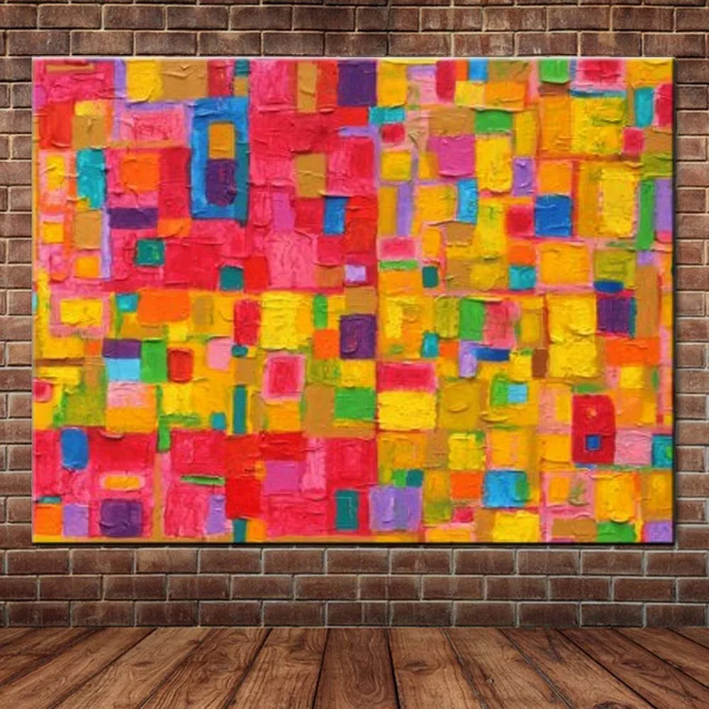 

Hand Painted Abstract Palette Knife Pink Yellow Canvas Oil Painting Abstract Wall Picture Living Room Bedroom Home Wall Decor