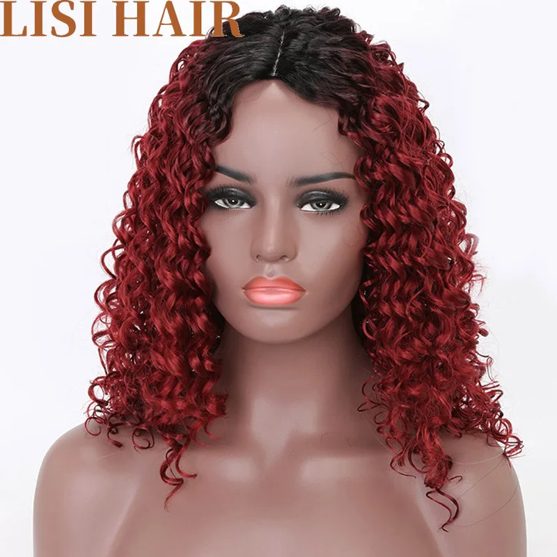 Lisi Hair 20inch Long Curly Wig Black Ombre Red Wigs Chemical