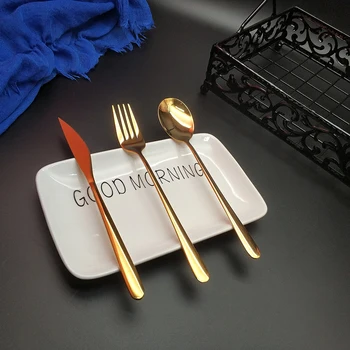 

Wholesale 24Pcs Gold Wishful Dinnerware 304 Stainless steel Knife Fork Spoon Cutlery Kitchen Food Tableware Flatware Set