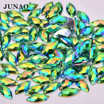 

JUNAO 7*15mm Sew On Green AB Crystals Acrylic Flatback Rhinestones Horse Eye Fancy Crystals Stones Sewing Beads For Clothes