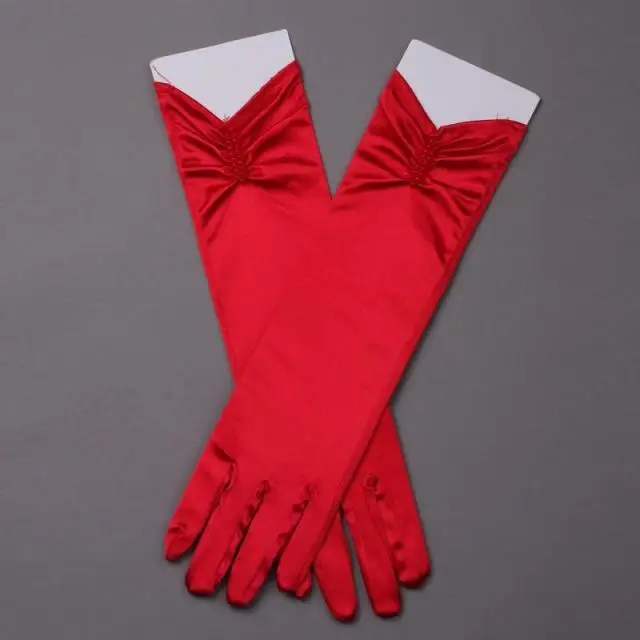 Горячая распродажа новые модные бисерные свадебные перчатки Бежевые Белые Черные Красные эластичные атласные зимние Термические перчатки G005