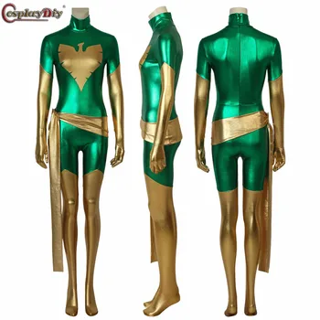 

Cosplaydiy Movie X-MEN Phoenix Cosplay Jumpsuit BodySuit Zentai Green Suits Women Halloween Costume Carnival Outfit Custom Made