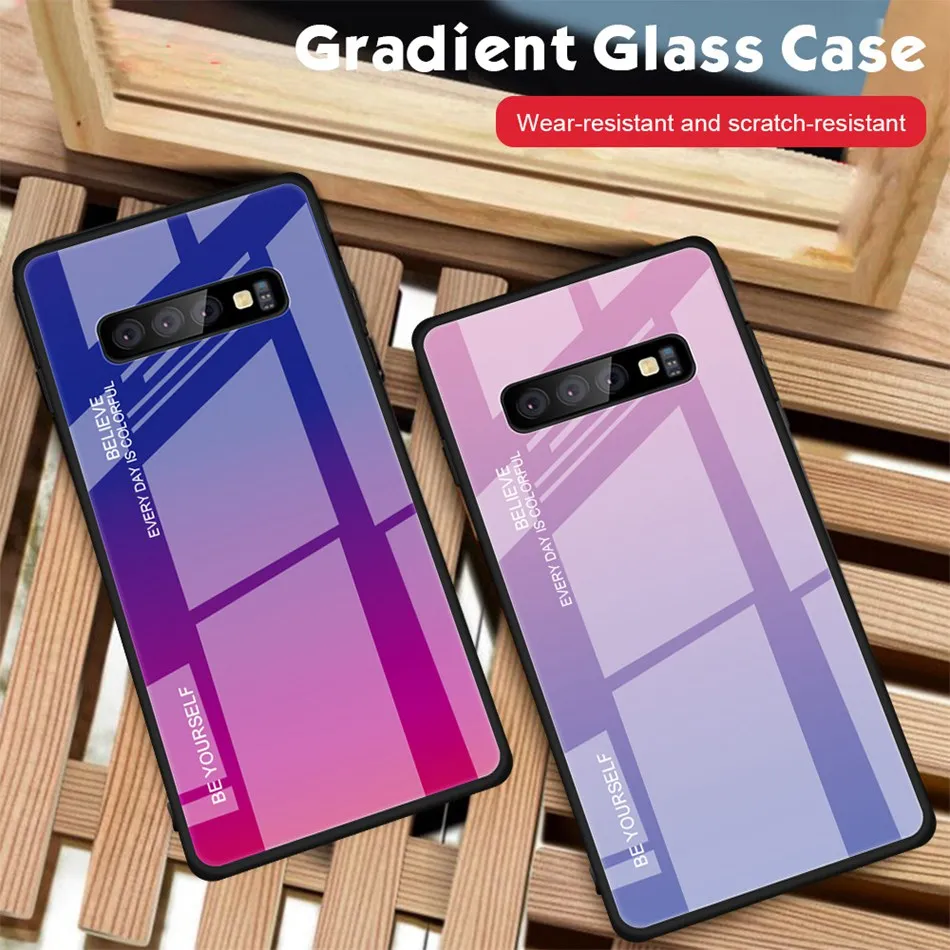 

Gradient Tempered Glass Phone Case For Samsung Galaxy S10 S9 S8 Plus S10e For Note 9 8 J7 EU 2017 Aurora Colorful Cover Coque