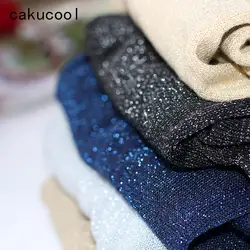 Cakucool вязать футболка Для женщин с длинным рукавом и круглым вырезом Slim Футболки краткое Сгущает серебристый люрекс Bling корейский пуловер