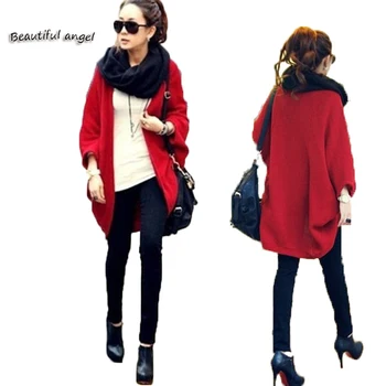 2017 New Fashion Women Casual Korea Loose Shawl Batwing Sleeves Lady Knit Sweater Coat Woolen Women Cardigans Jacket