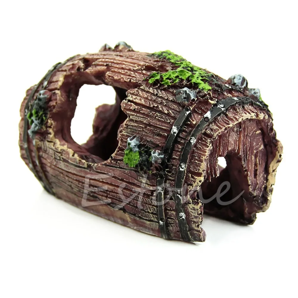 Aquarium Fish Tank Artificial Barrel Resin Ornament Cave Landscaping