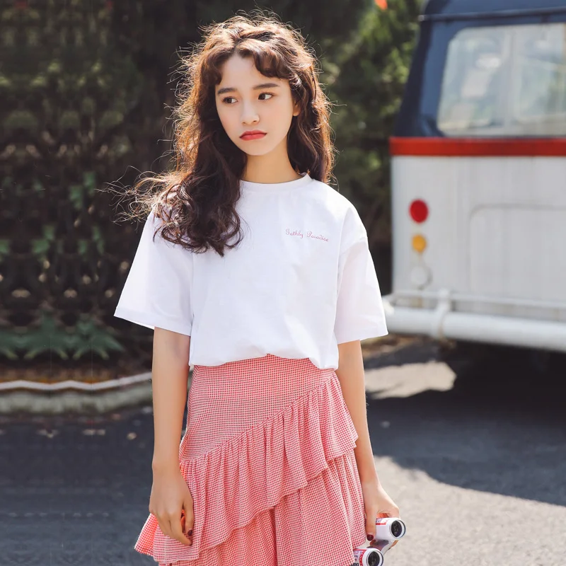 Мода Woment платье Summerwear круглым вырезом Повседневное простая футболка с росписью