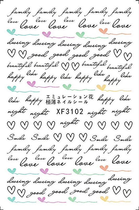 

Letters Patterns! Nails Art Manicure Back Glue Design Nail Sticker For Nails Decoration