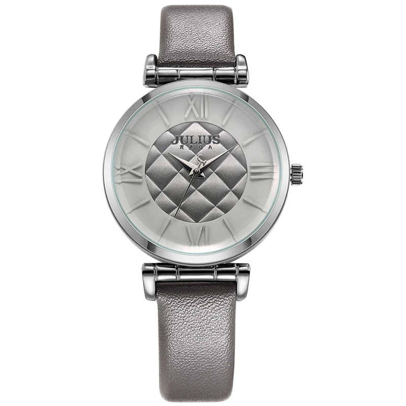 Julius бренд, женские часы, модный кожаный ремешок, круглый циферблат, женские часы, римская цифра, Женские кварцевые наручные часы, Reloj Mujer - Цвет: gray