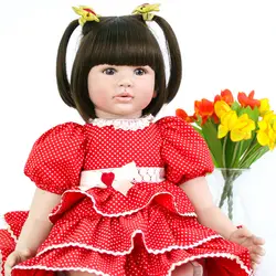 Удобный сенсорный хлопок тело силикона Reborn Baby куклы девушки подружки 59 см ручной работы из мягкой в красный горошек платье принцессы Boneca