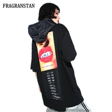 Для женщин сезон: весна–лето новая длинная куртка с капюшоном футболка Женская мода с принтом букв уличная Стиль Топ, женские, повседневные, свободные футболки JQ646