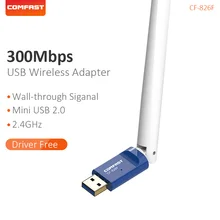 Comfast Бесплатный драйвер 300 Мбит/с беспроводной USB Wifi адаптер приемник 2,4 ГГц с высоким коэффициентом усиления 6dBi антенна сильный сигнал сетевая карта CF-826F
