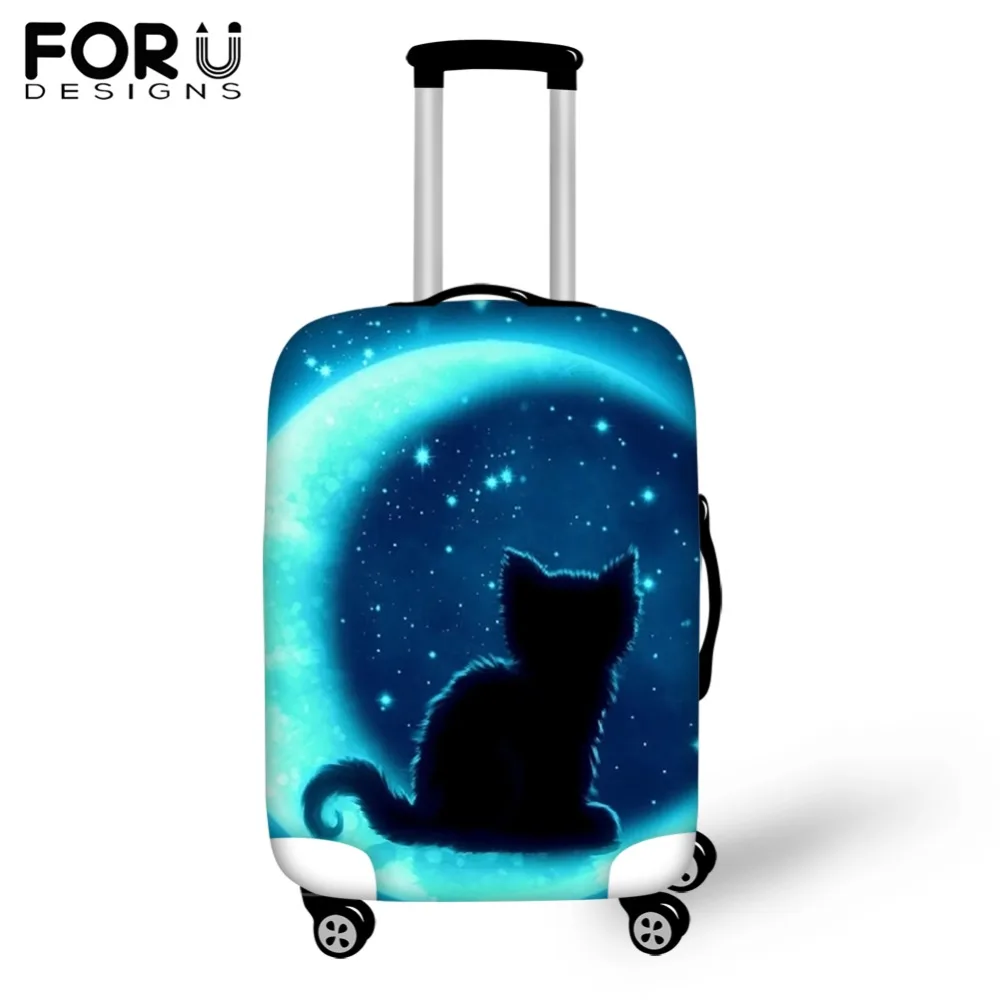 FORUDESIG Waterproof Blue Luggage Covers Moon Cat Printed Travel Suitcase Cover for 18-30inch Cases Elastic Luggage Protector FORUDESIG Waterproof Blue Luggage Covers Moon Cat Printed Travel Suitcase Cover for 18-30inch Cases Elastic Luggage Protector
