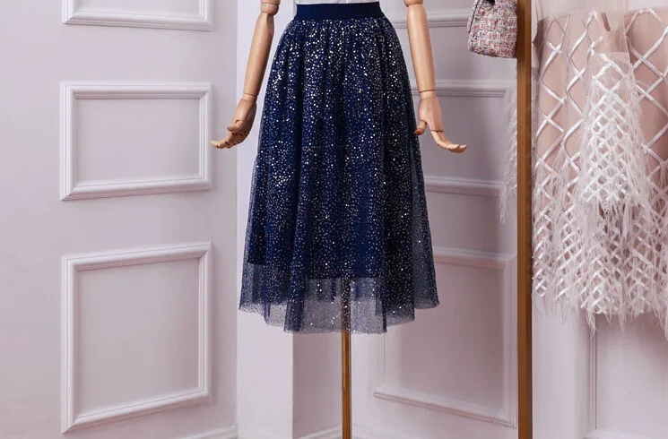 Летний женский комплект из двух предметов, футболка с коротким рукавом и блестками+ юбка с эластичной резинкой на талии, Женская юбка, костюмы - Цвет: skirt