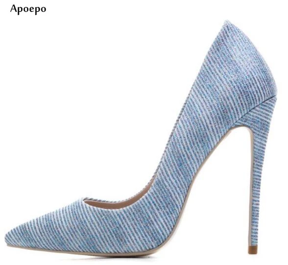 

New 2018 Newest Woman Stilettos Pumps Sexy Pointed Toe Slip on Dress Heels Office Lady Thin Heels Shoes Bling Party Shoes